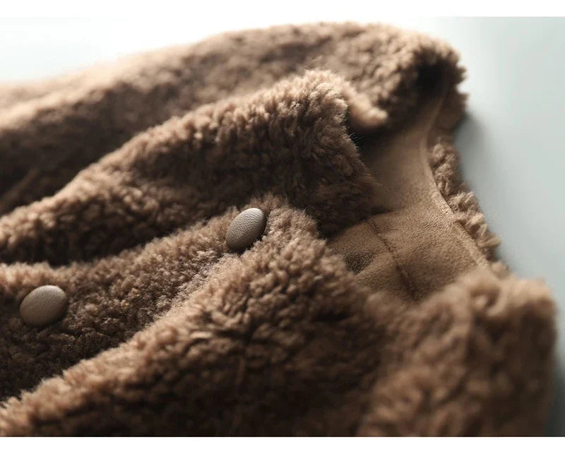 Women's Teddy Fleece Coat with Button Front and Front Pockets