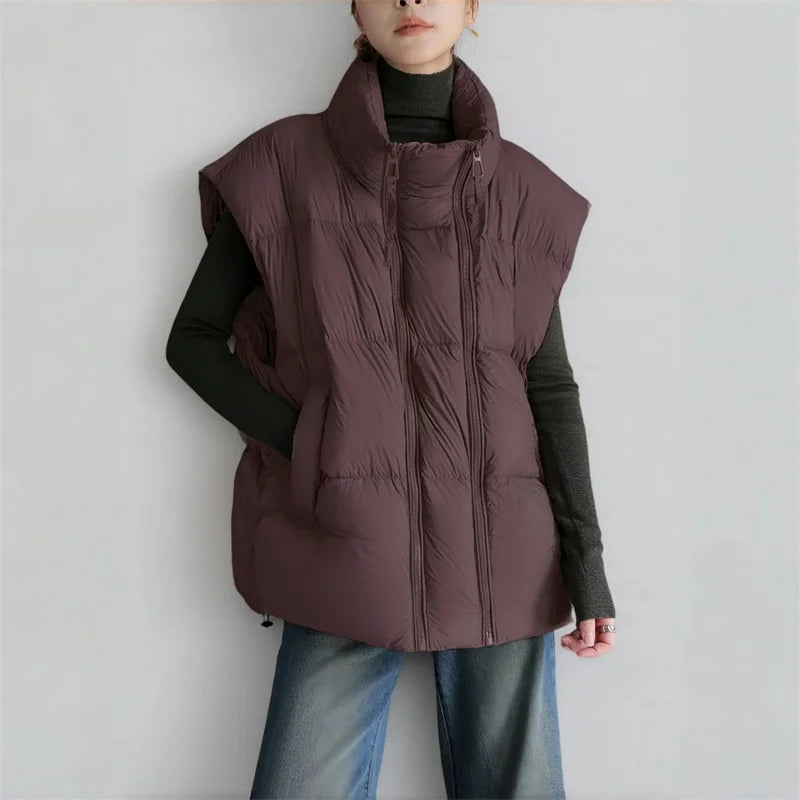 Women's Longline Quilted Puffer Vest with High Collar