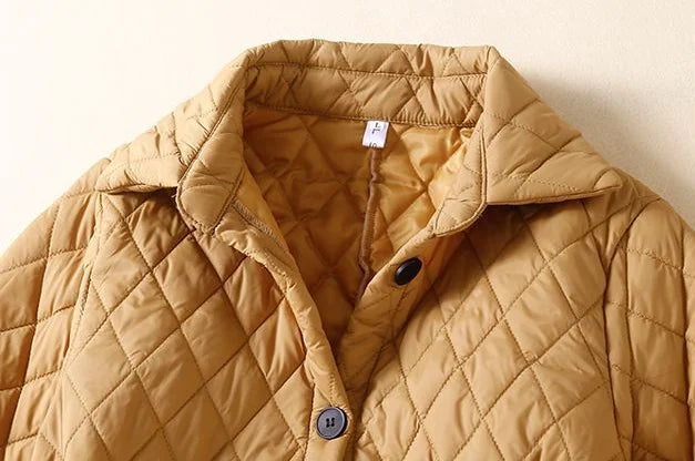 Women's Long Quilted Coat with Drawstring Waist and Button Front