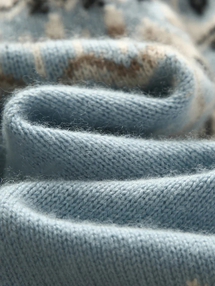 Women's Cashmere Sweater with Fair Isle Pattern and Crew Neck