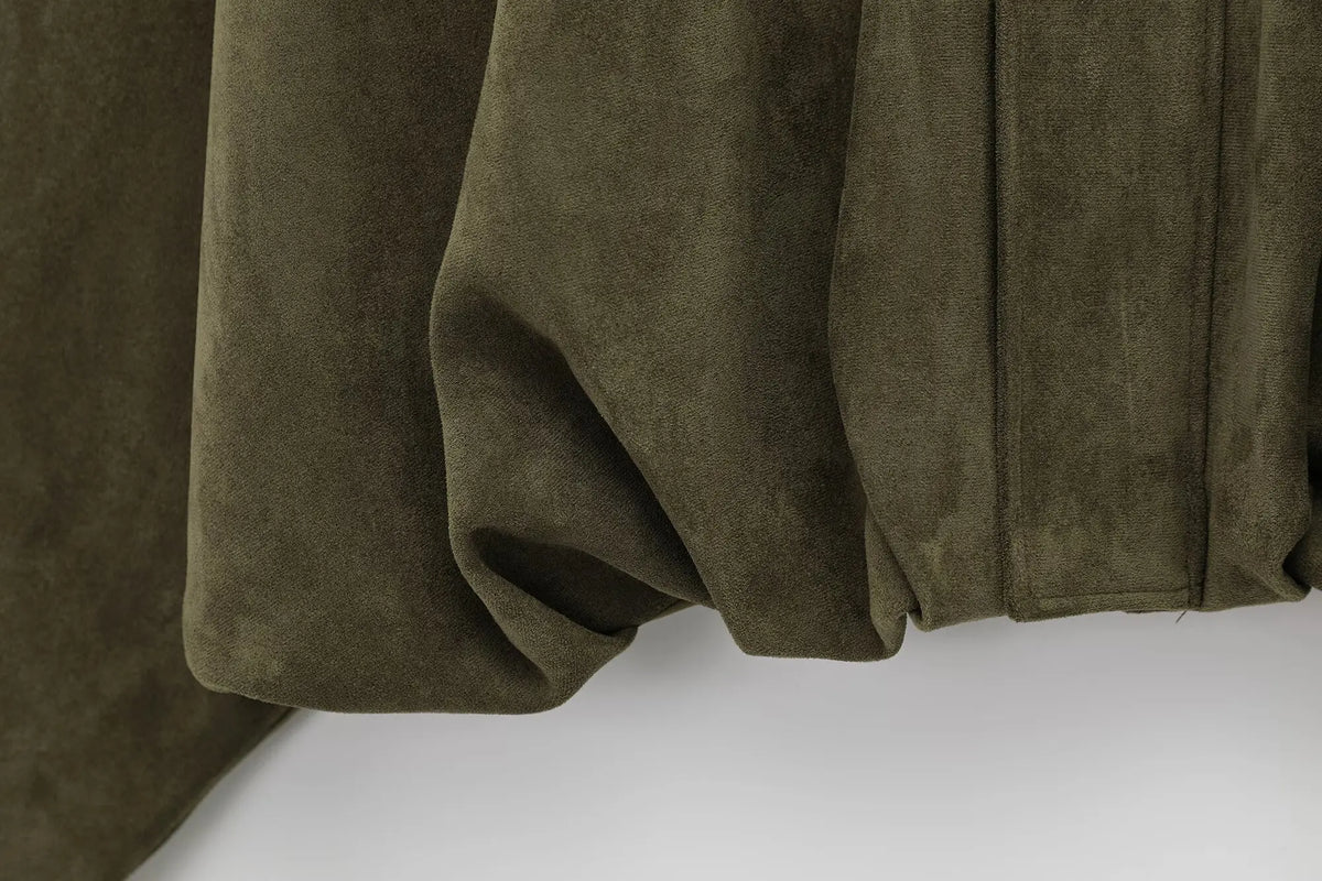 Women's Suede Bomber Jacket with Collar and Zip Front Closure
