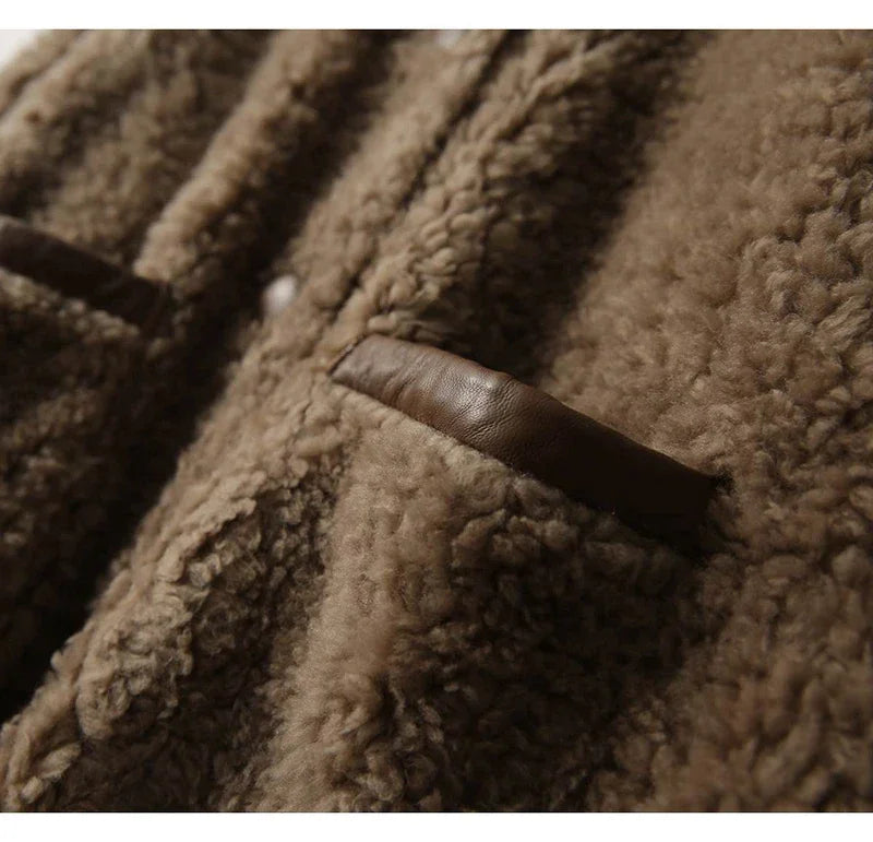 Women's Teddy Fleece Coat with Button Front and Front Pockets