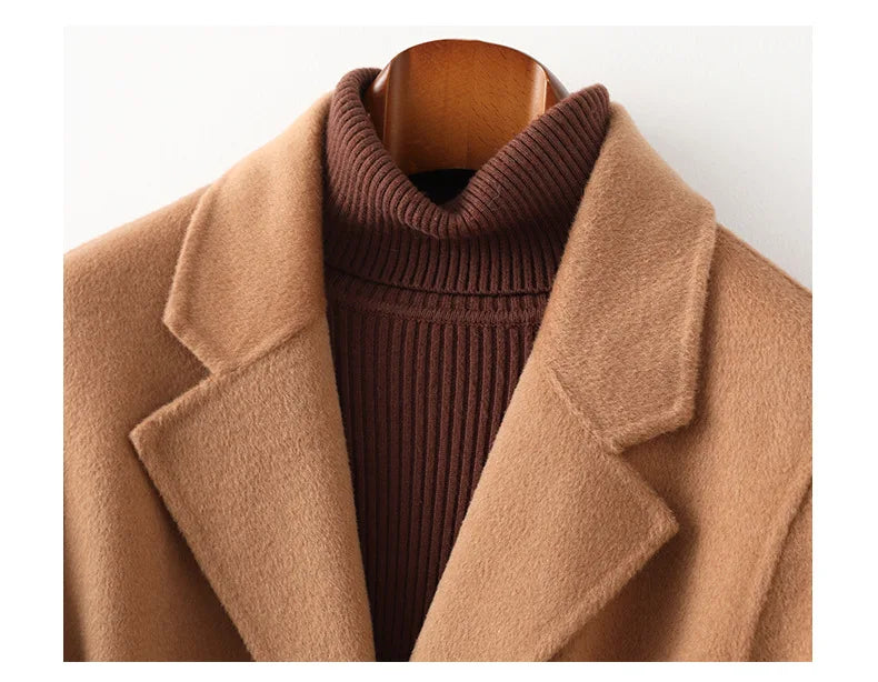 Women's Wool Blend Coat with Tie Belt and Notch Lapel