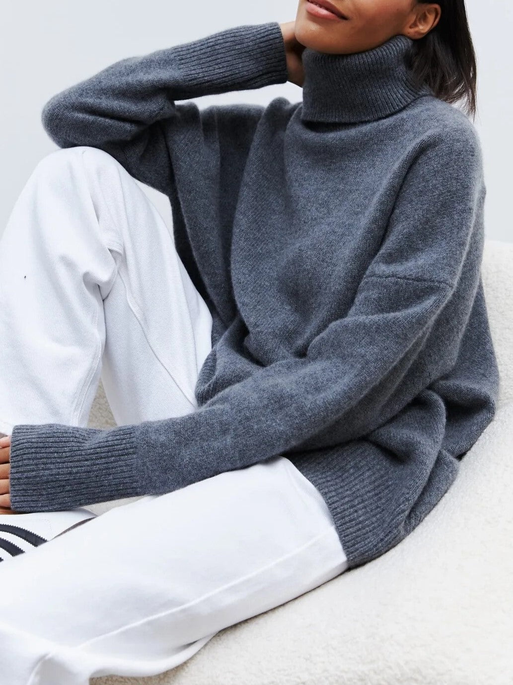 Women's Turtleneck Sweater with Long Sleeves and Drop Shoulders