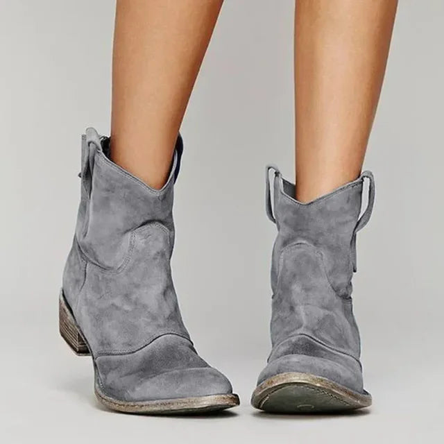 Women's Suede Ankle Western Boots With Pull Tabs