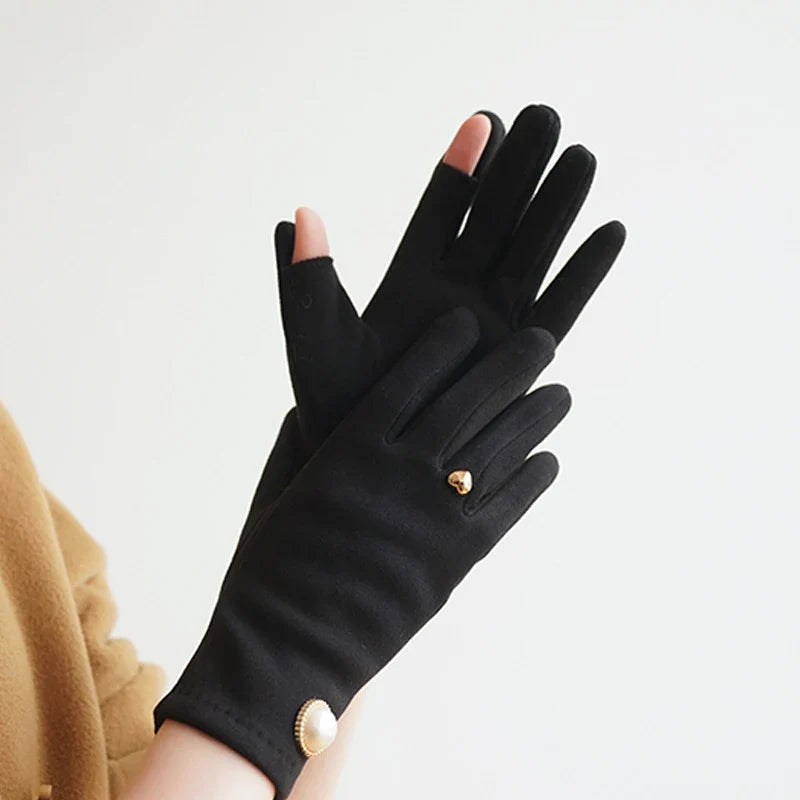Women's Suede Touchscreen Gloves with Pearl Embellishment