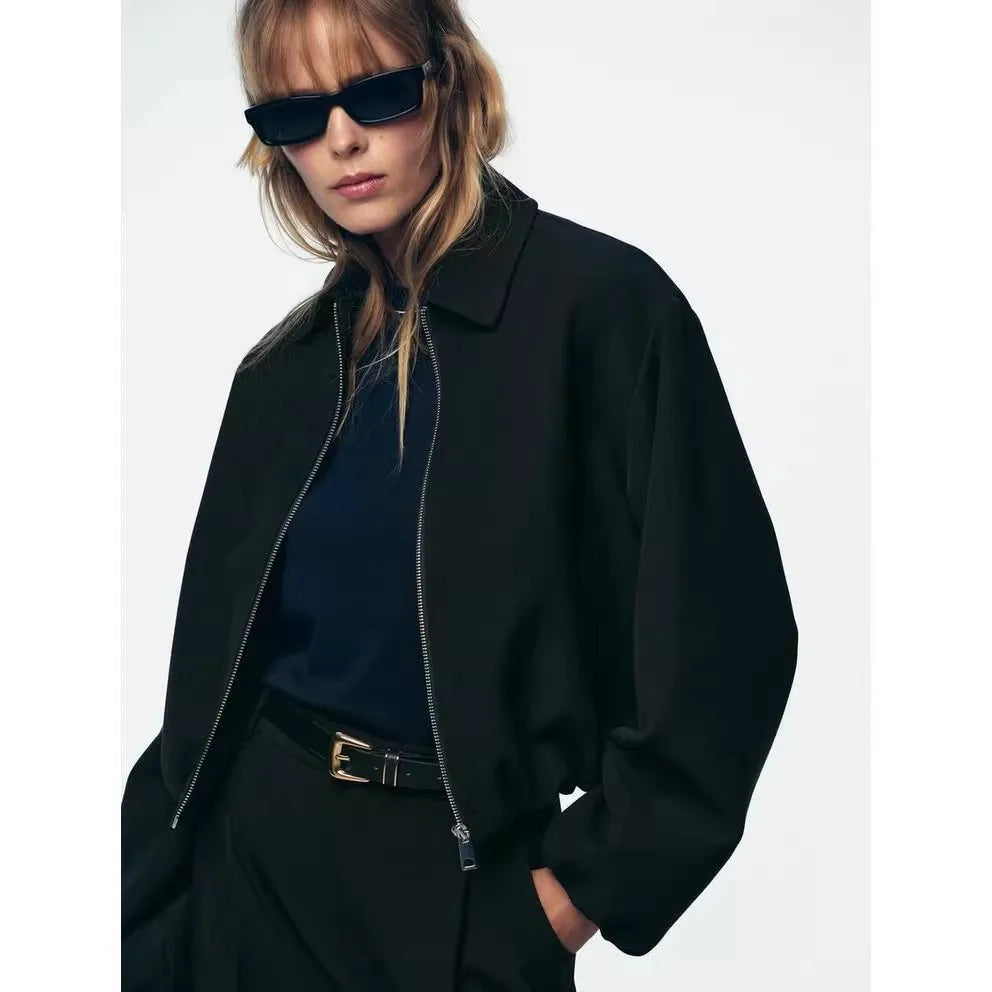 Women's Cropped Lightweight Puffer Jacket with Full Zip and Collar