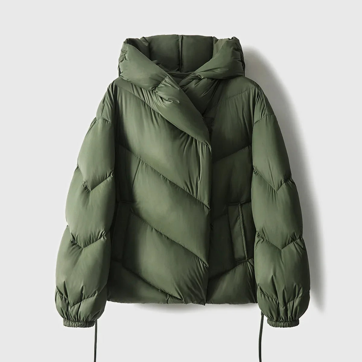 Women's Hooded Down Puffer Jacket with Zip Front and Pockets