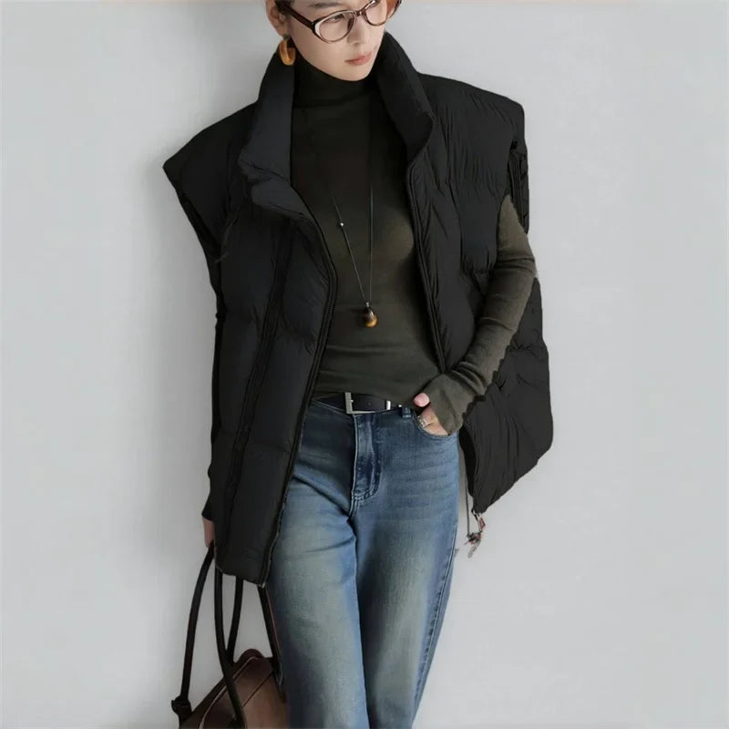 Women's Longline Quilted Puffer Vest with High Collar