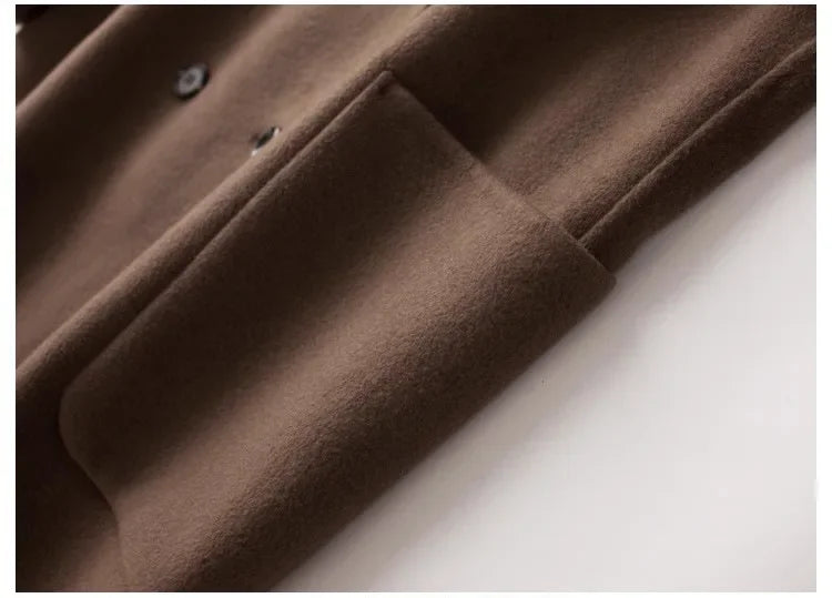 Women's Double Breasted Wool Blend Coat with Notch Lapel