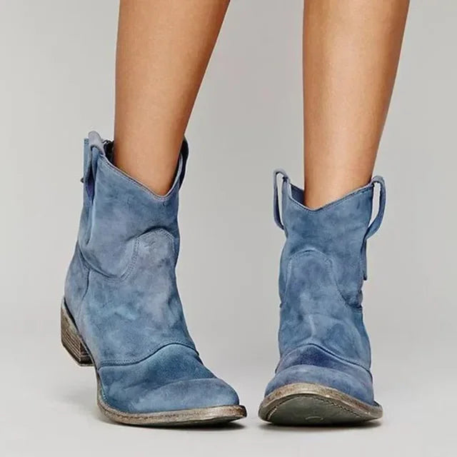 Women's Suede Ankle Western Boots With Pull Tabs