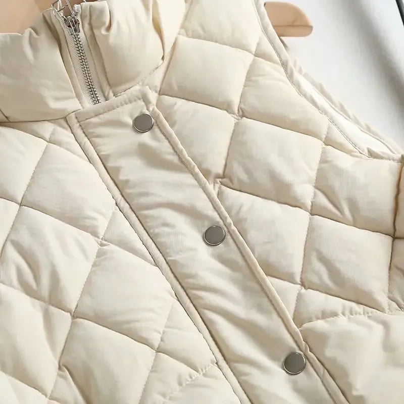 Women's Quilted Puffer Vest with Snap Button Front and Pockets