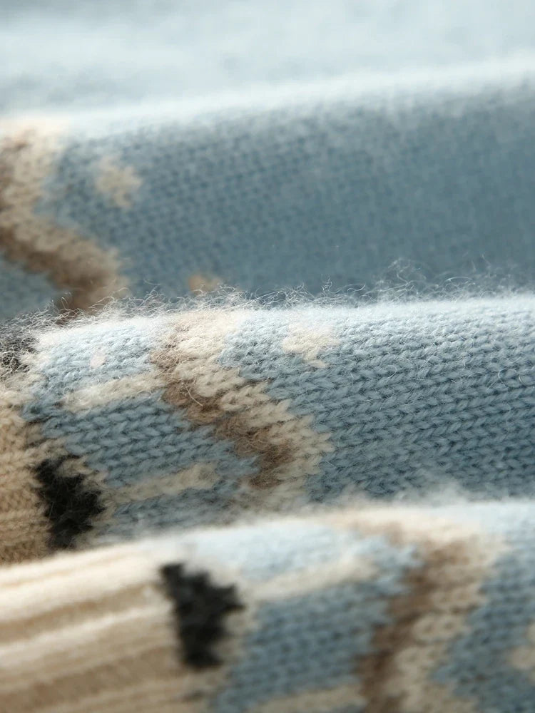 Women's Cashmere Sweater with Fair Isle Pattern and Crew Neck
