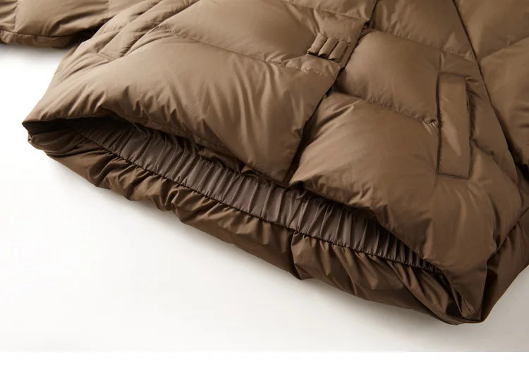 Women's Cropped Quilted Puffer Jacket with High Collar and Snap Buttons