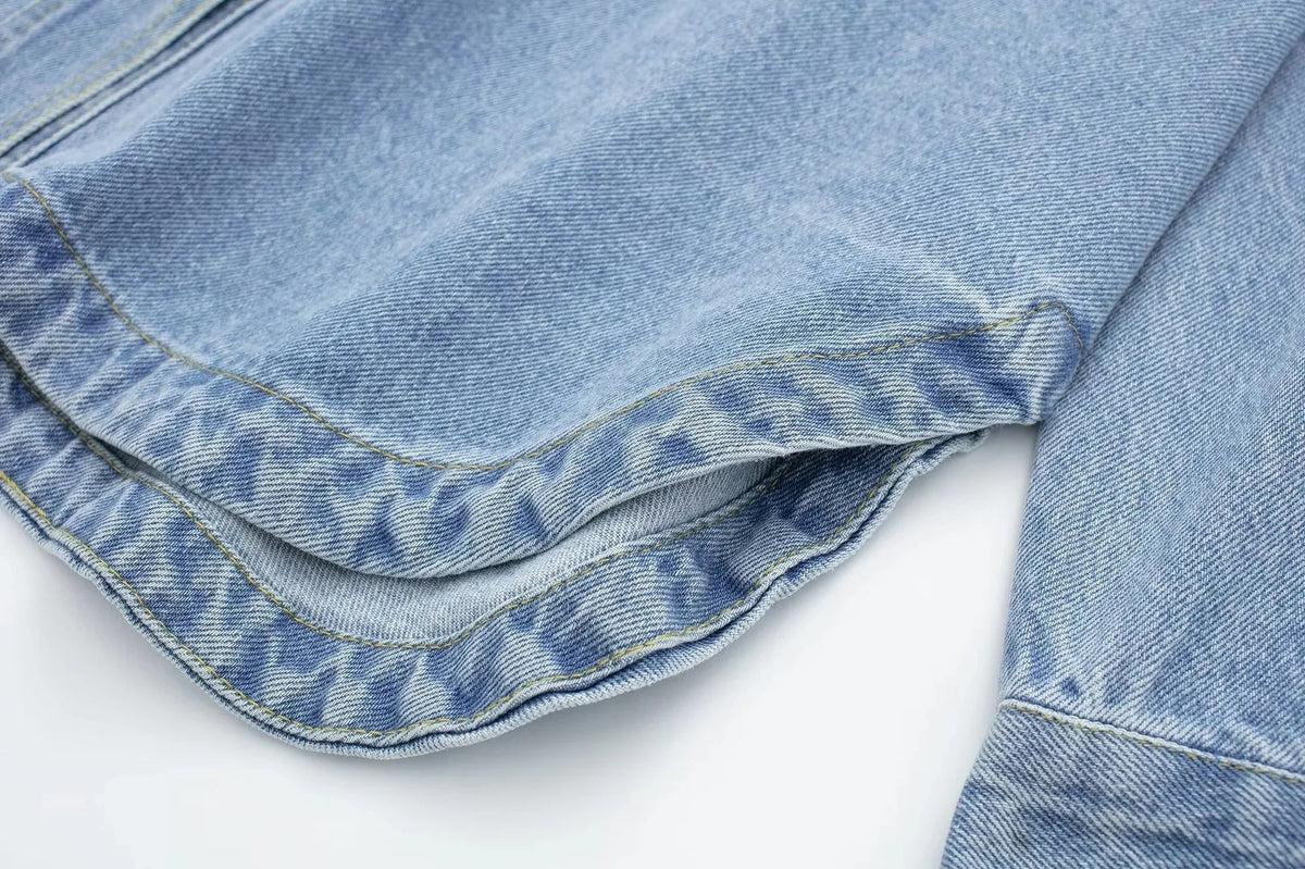 Women's Oversized Denim Shirt with Button Front and Chest Pockets