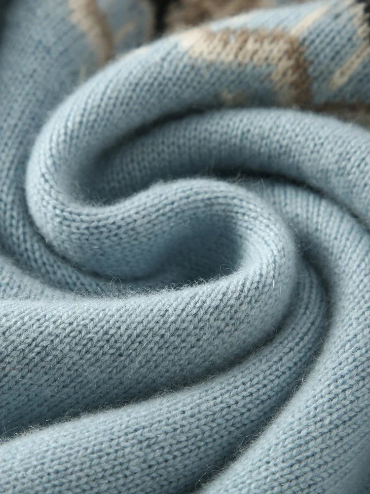 Women's Cashmere Sweater with Fair Isle Pattern and Crew Neck
