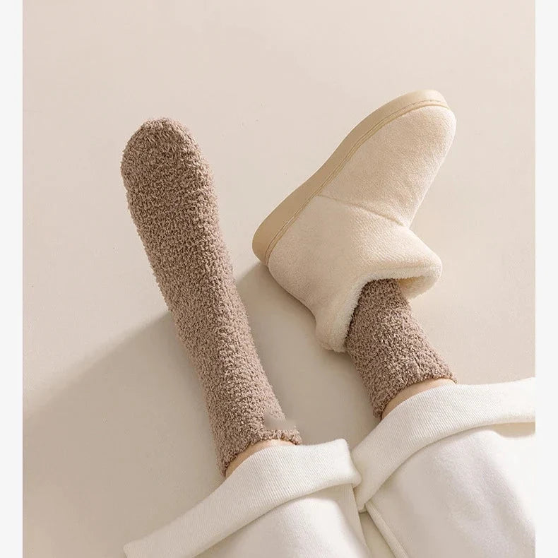 Women's Cozy Fuzzy Crew Socks with Soft Plush Texture
