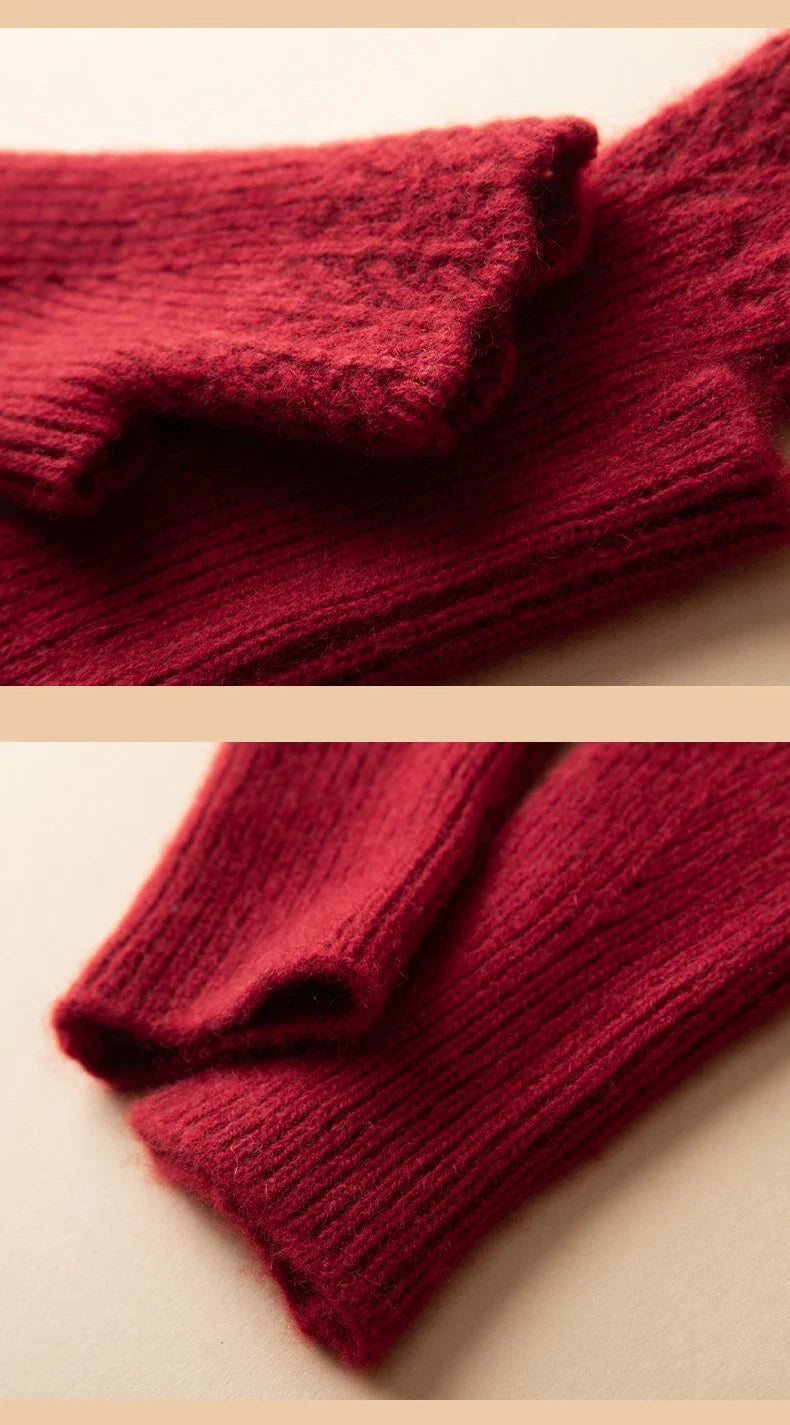 Women's Cashmere Fingerless Gloves with Ribbed Knit Texture