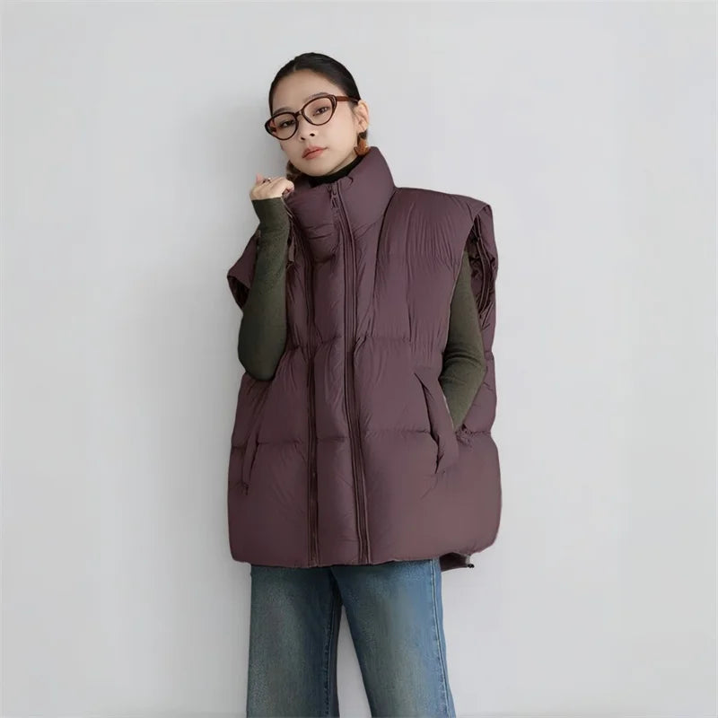 Women's Longline Quilted Puffer Vest with High Collar