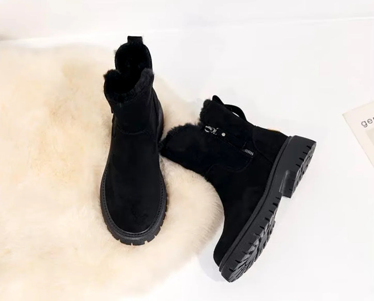 Women's Suede Winter Ankle Boots with Faux Fur Lining and Side Zipper