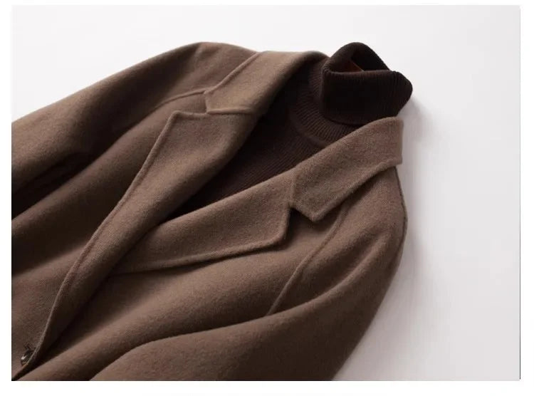 Women's Double Breasted Wool Blend Coat with Notch Lapel