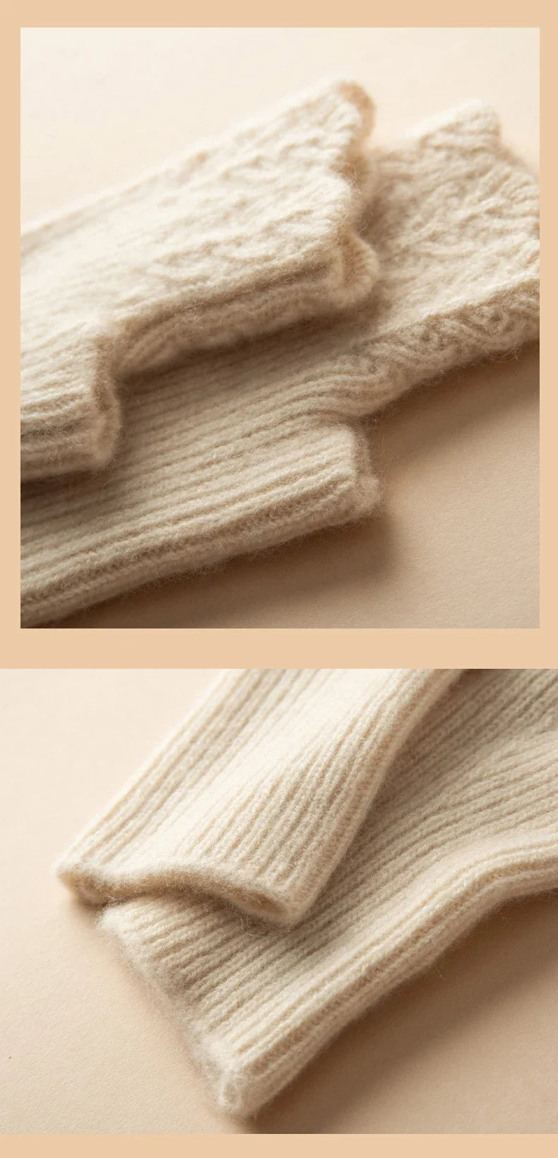 Women's Cashmere Fingerless Gloves with Ribbed Knit Texture