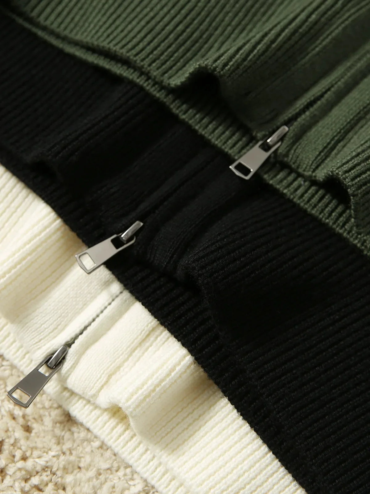 Women's Wool Zip Up Cardigan with Ribbed Cuffs and High Collar