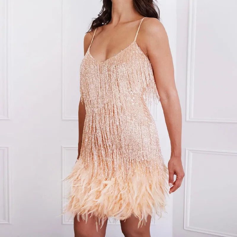 Faith | Women's Cocktail Dress with Fringe Feathers | Lunarafi