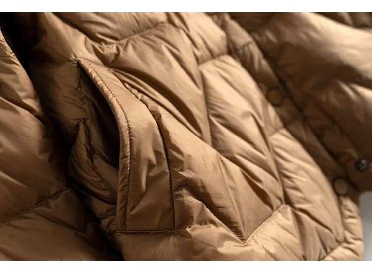 Women's Lightweight Quilted Down Jacket with Snap Button Front