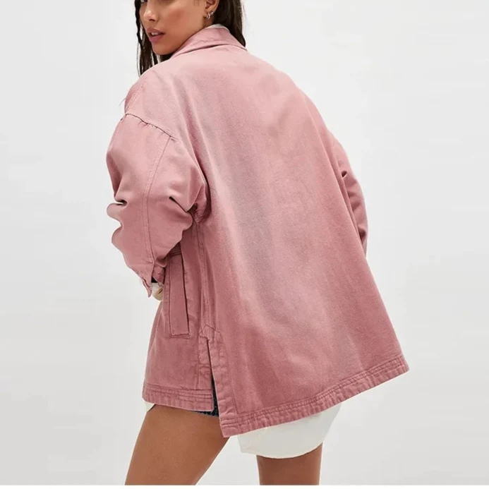 Women's Oversized Denim Shirt Jacket with Button Front and Pockets