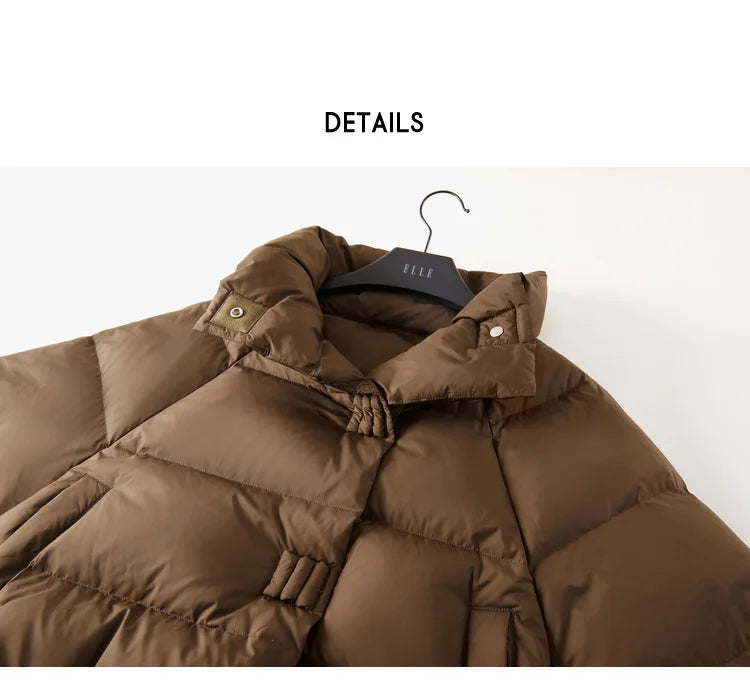 Women's Cropped Quilted Puffer Jacket with High Collar and Snap Buttons