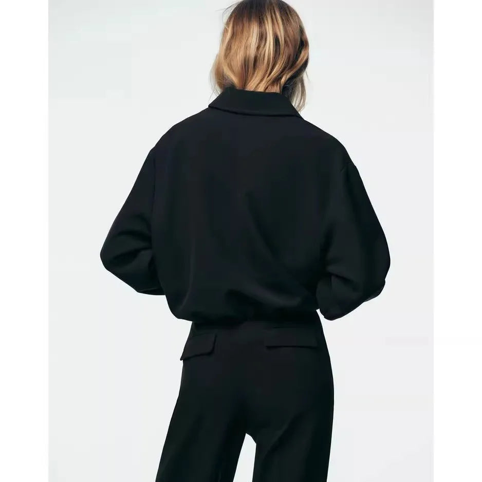 Women's Cropped Lightweight Puffer Jacket with Full Zip and Collar