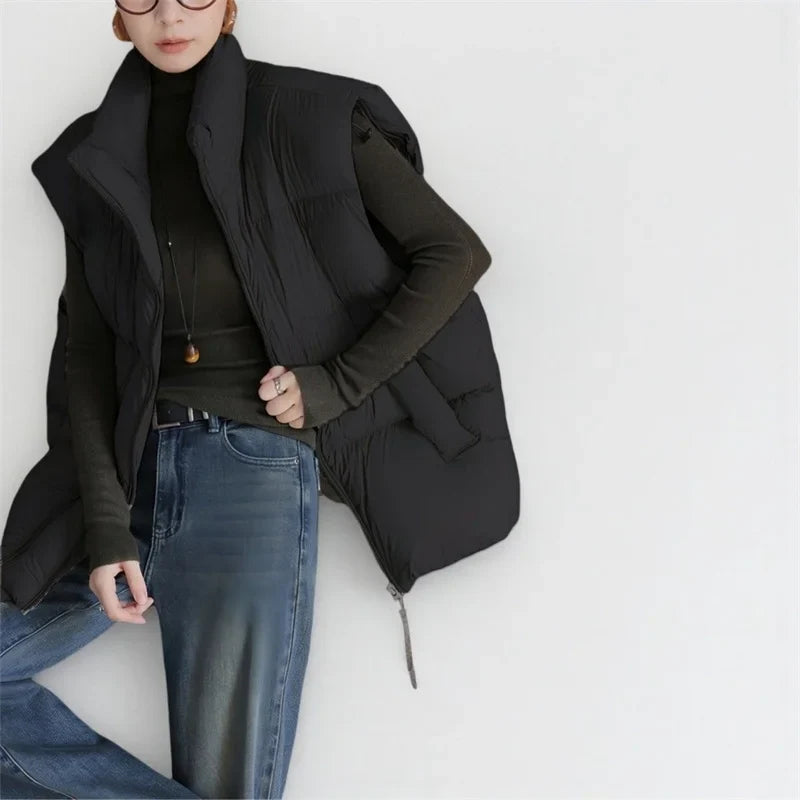 Women's Longline Quilted Puffer Vest with High Collar