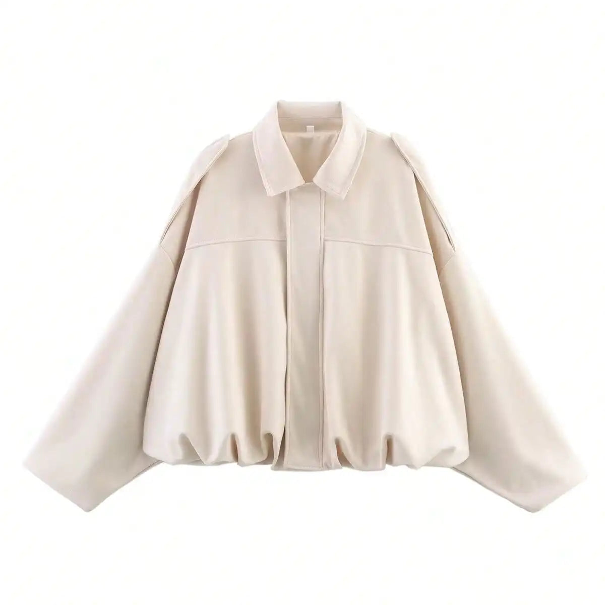 Women's Suede Bomber Jacket with Collar and Zip Front Closure