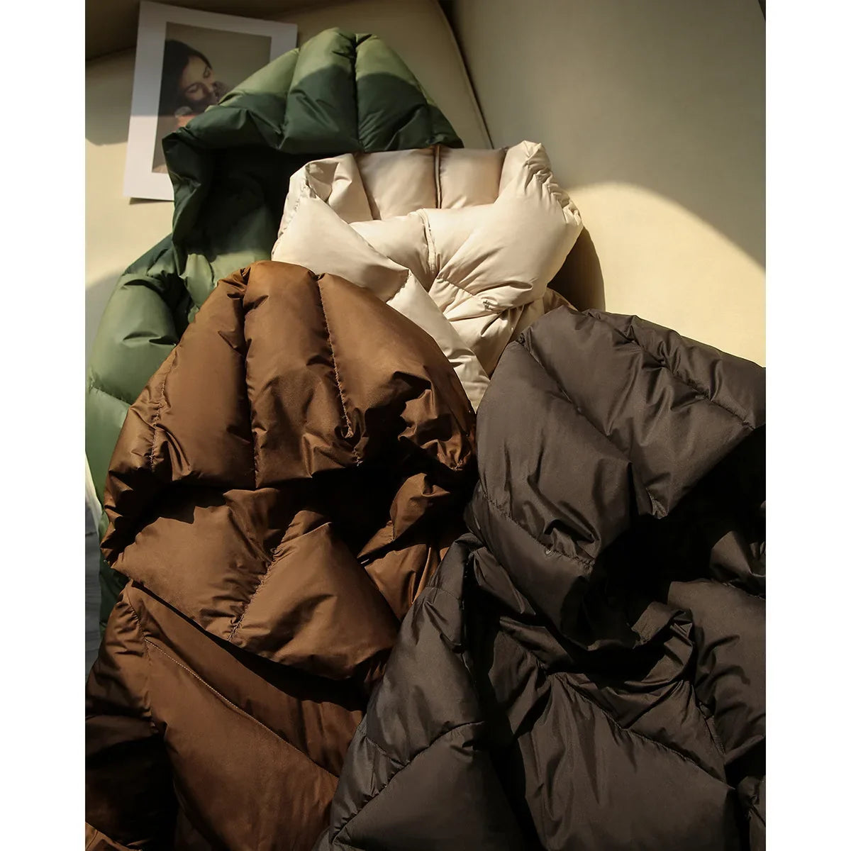 Women's Hooded Down Puffer Jacket with Zip Front and Pockets