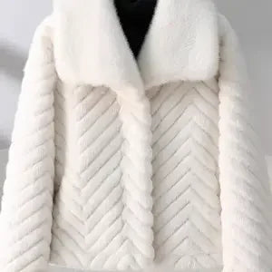 Women's Cropped Faux Fur Jacket with Chevron Quilted Pattern and Collar
