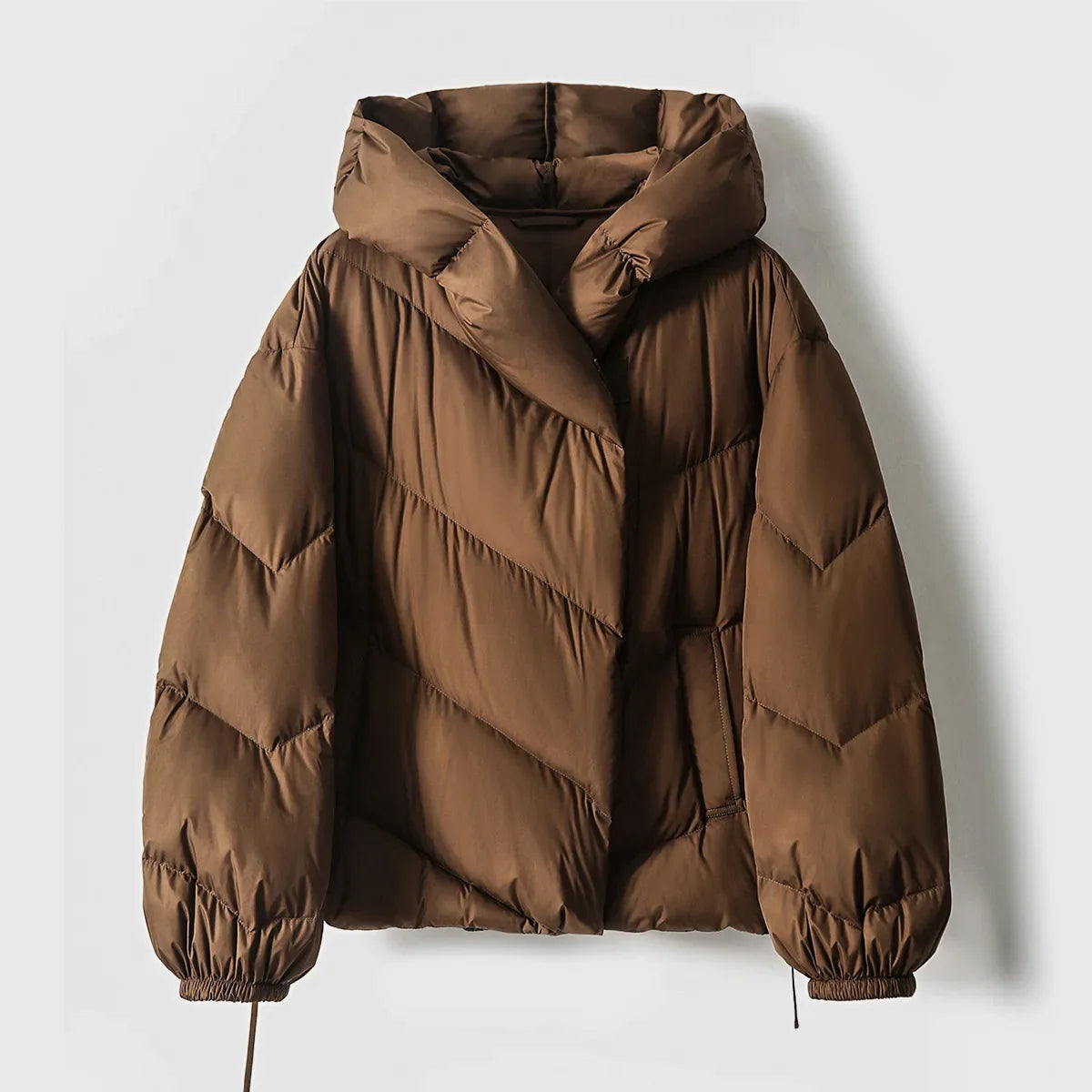 Women's Hooded Down Puffer Jacket with Zip Front and Pockets