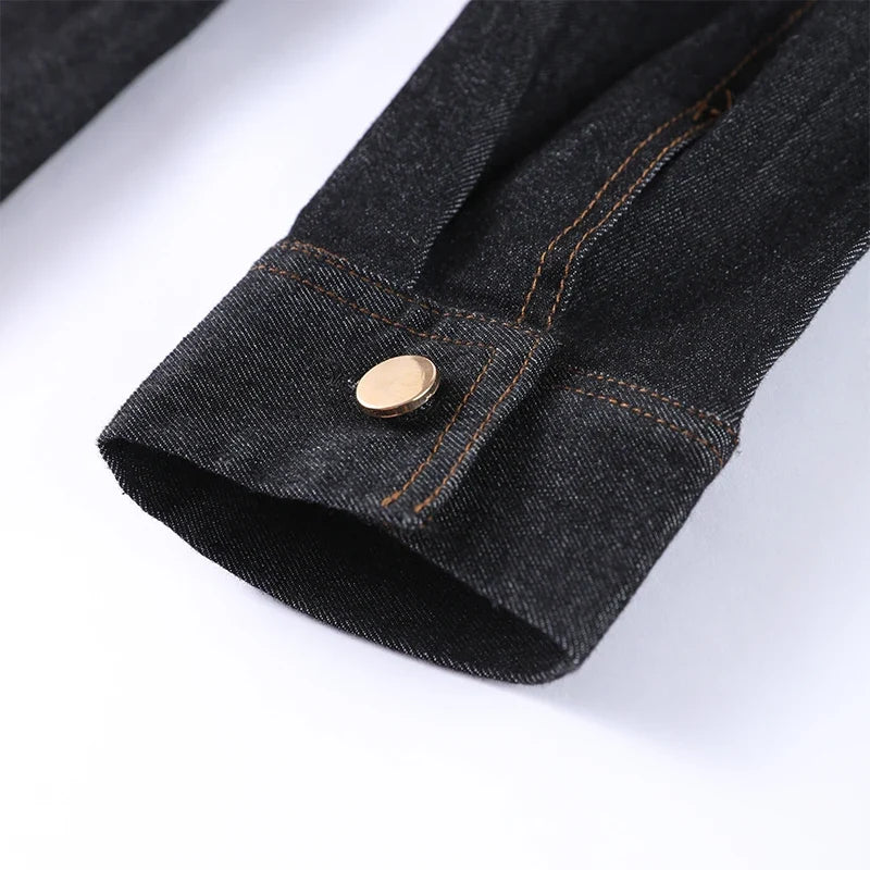 Women's Button Front Denim Shirt and Wide Leg Jeans Set