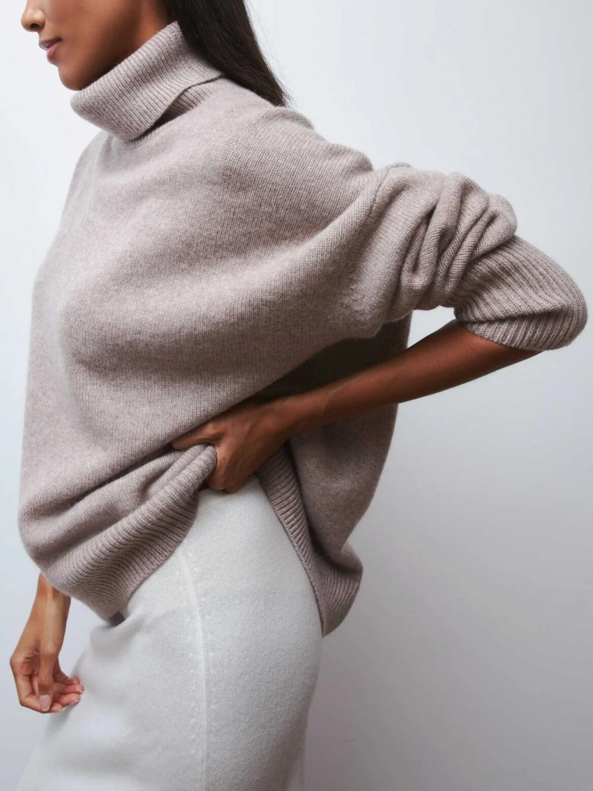 Women's Turtleneck Sweater with Long Sleeves and Drop Shoulders