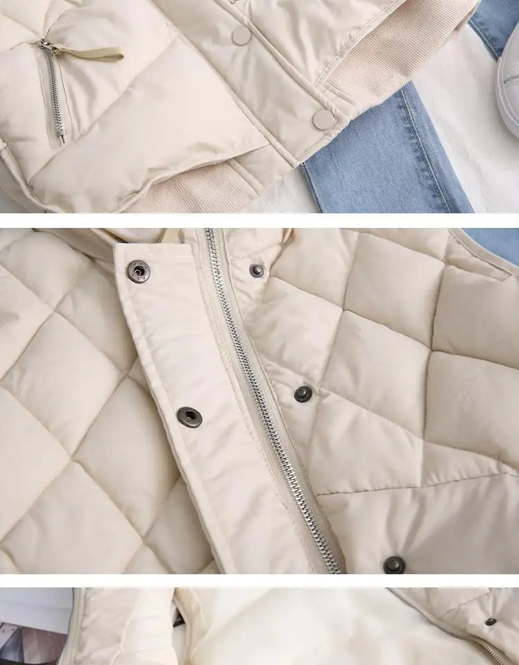 Women's Quilted Puffer Vest with Snap Button Front and Pockets