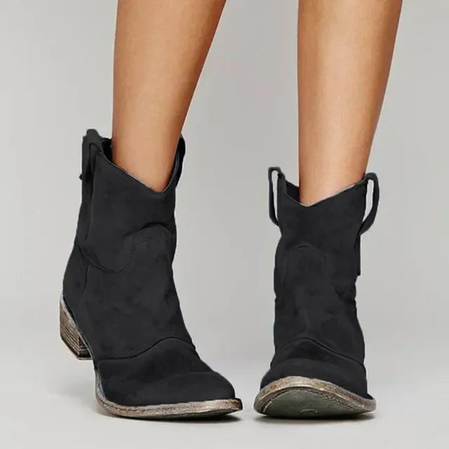 Women's Suede Ankle Western Boots With Pull Tabs