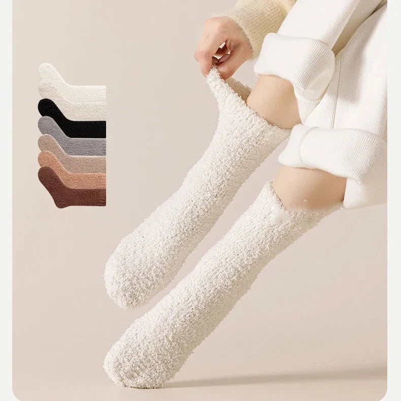 Women's Cozy Fuzzy Crew Socks with Soft Plush Texture