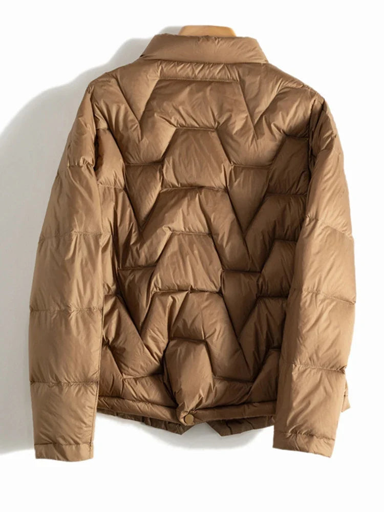 Women's Lightweight Quilted Down Jacket with Snap Button Front