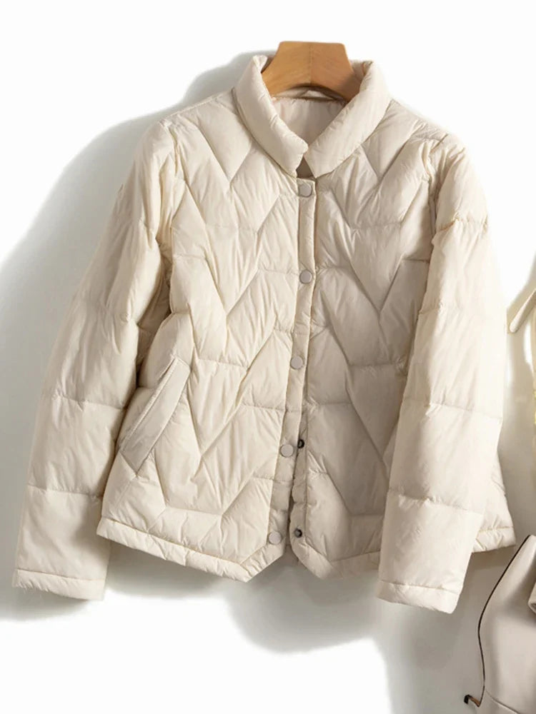 Women's Lightweight Quilted Down Jacket with Snap Button Front