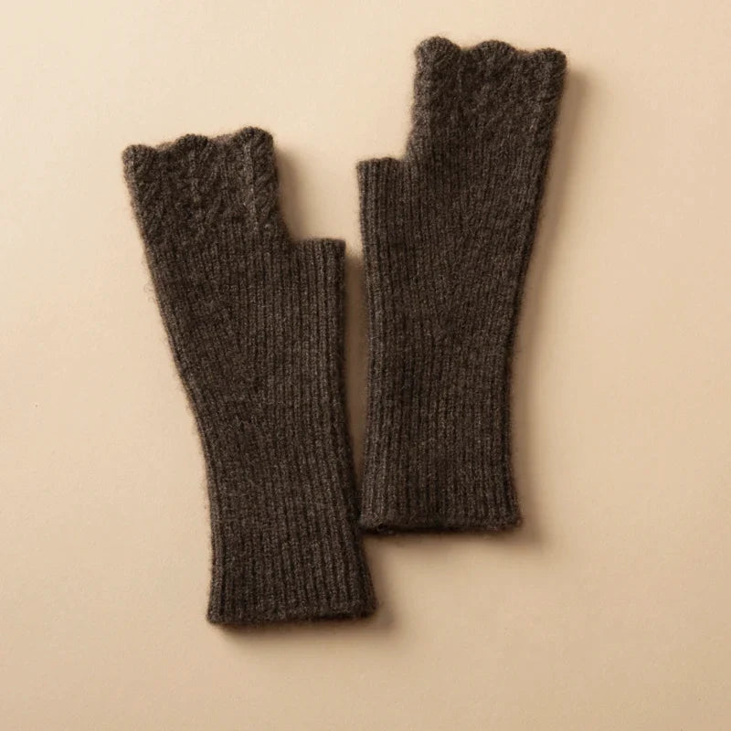 Women's Cashmere Fingerless Gloves with Ribbed Knit Texture