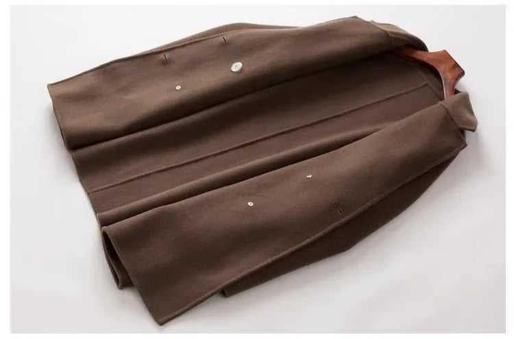 Women's Double Breasted Wool Blend Coat with Notch Lapel