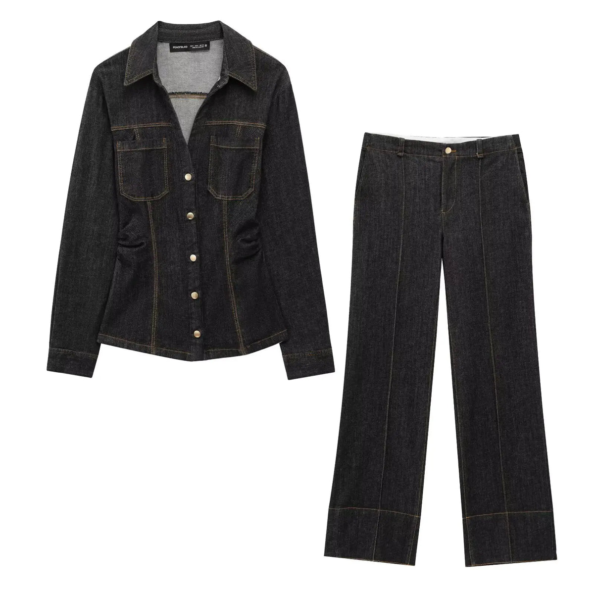 Women's Button Front Denim Shirt and Wide Leg Jeans Set