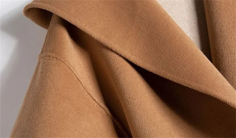 Women's Belted Hooded Wool Blend Coat with Patch Pockets
