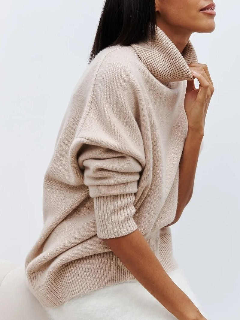 Women's Turtleneck Sweater with Long Sleeves and Drop Shoulders