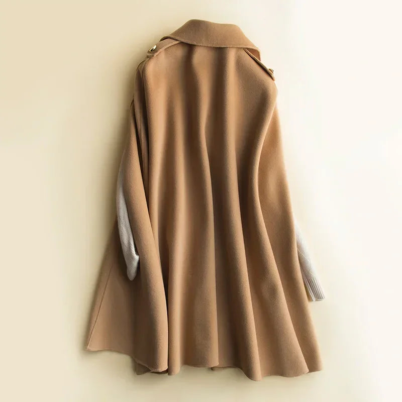 Women's Wool Blend Cape Coat with Button Front and Collar